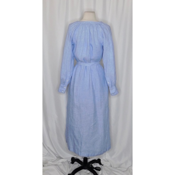 NEW!! J. CREW Cabana Dress French Blue Linen Midi Tie Waist Pockets XSP X-Small - Picture 11 of 16